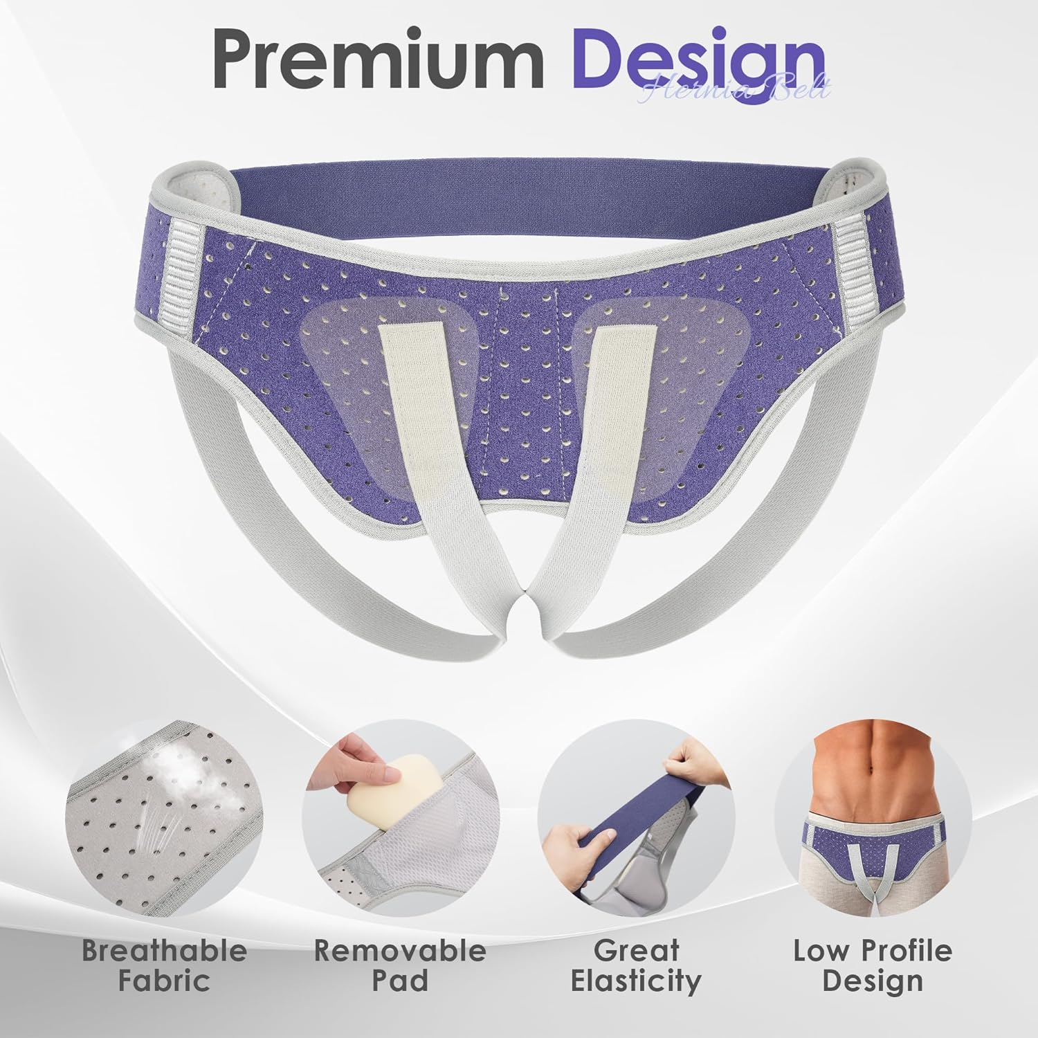 Unisex Hernia Support Belt - Designed for Bilateral/Double-Sided Inguinal Hernias Supportive Groin-Protecting Underwear with Adjustable Straps Featuring 2 Removable Compression Pads image number 4