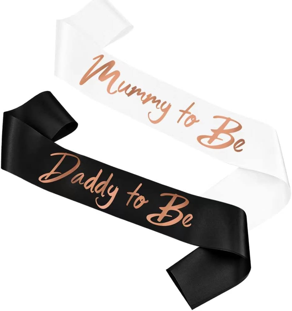 2 Packs Baby Shower Sash, Gold Foiled Mummy to Be Sash Daddy to Be Sash Mum and Dad to Be Gifts Baby Shower Favours Party Supplies for Mum Dad