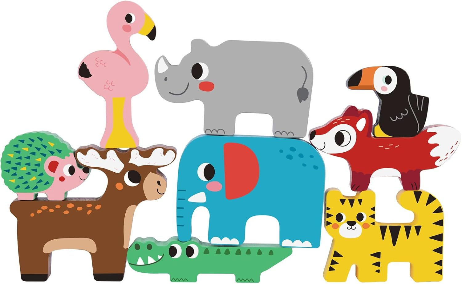 Tooky Toy Wooden Stacking Animals Blocks - Educational Animal Stacking Toy