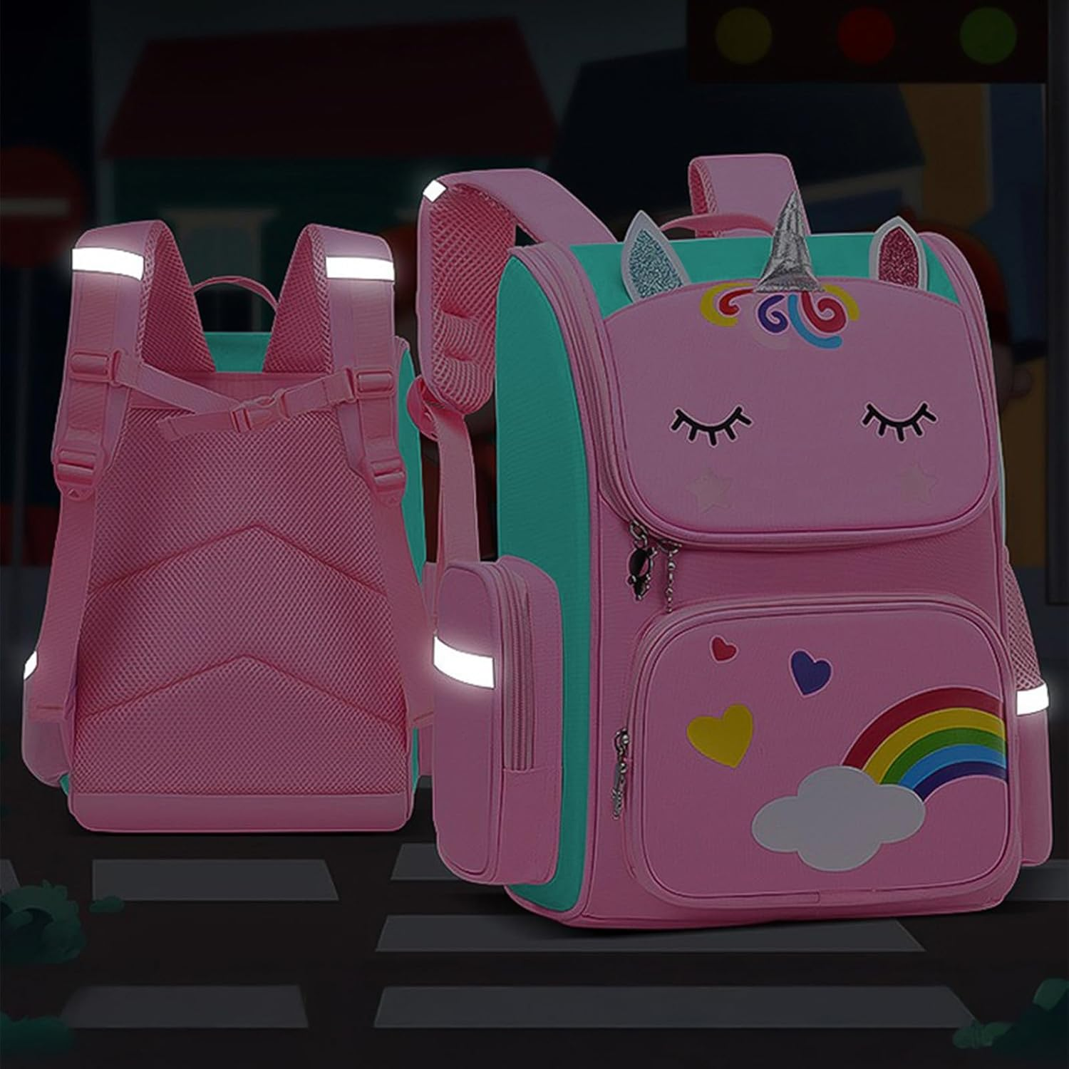 Queenshin Rainbow Kids Backpack for Girls with Compartments Elementary Bookbag, Cute Unicorn Large Capacity School Backpack image number 1