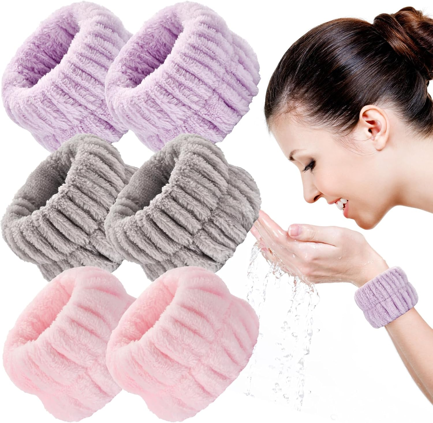 6Pcs Wrist Bands for Washing Face Wash Wristbands Wrist Towels Arm Bands for Skincare Makeup Wrist Cuffs Spa Wrist Scrunchies