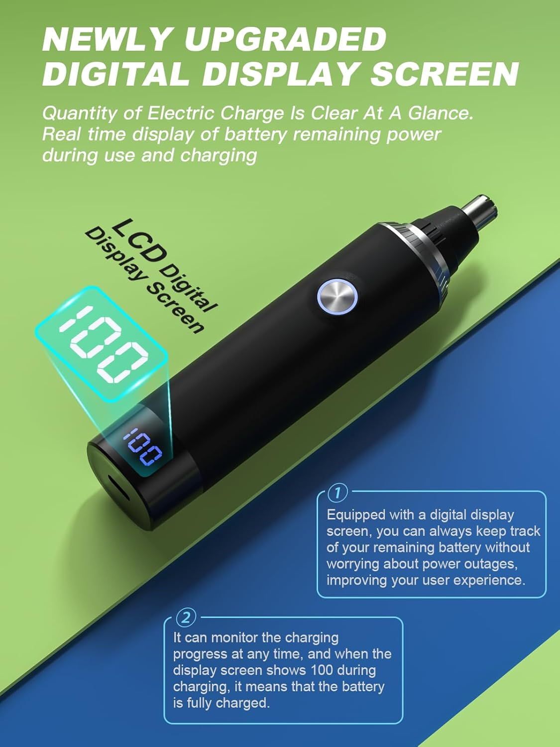 Ginity Ear & Nose Hair Trimmer with LED Display for Men Women,Painless USB Rechargeable Eyebrow & Facial & Nose Hair Trimmer Clipper,Professional IPX7 Waterproof Dual Edge Blades (Black) image number 1