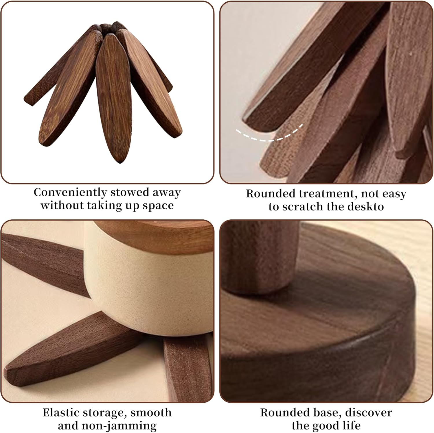 Incifuerza Beech Wood Trivets Set of 3 &ndash; Non-Slip Heat-Resistant Wooden Hot Pads with Stand for Pots and Pans (Walnut)