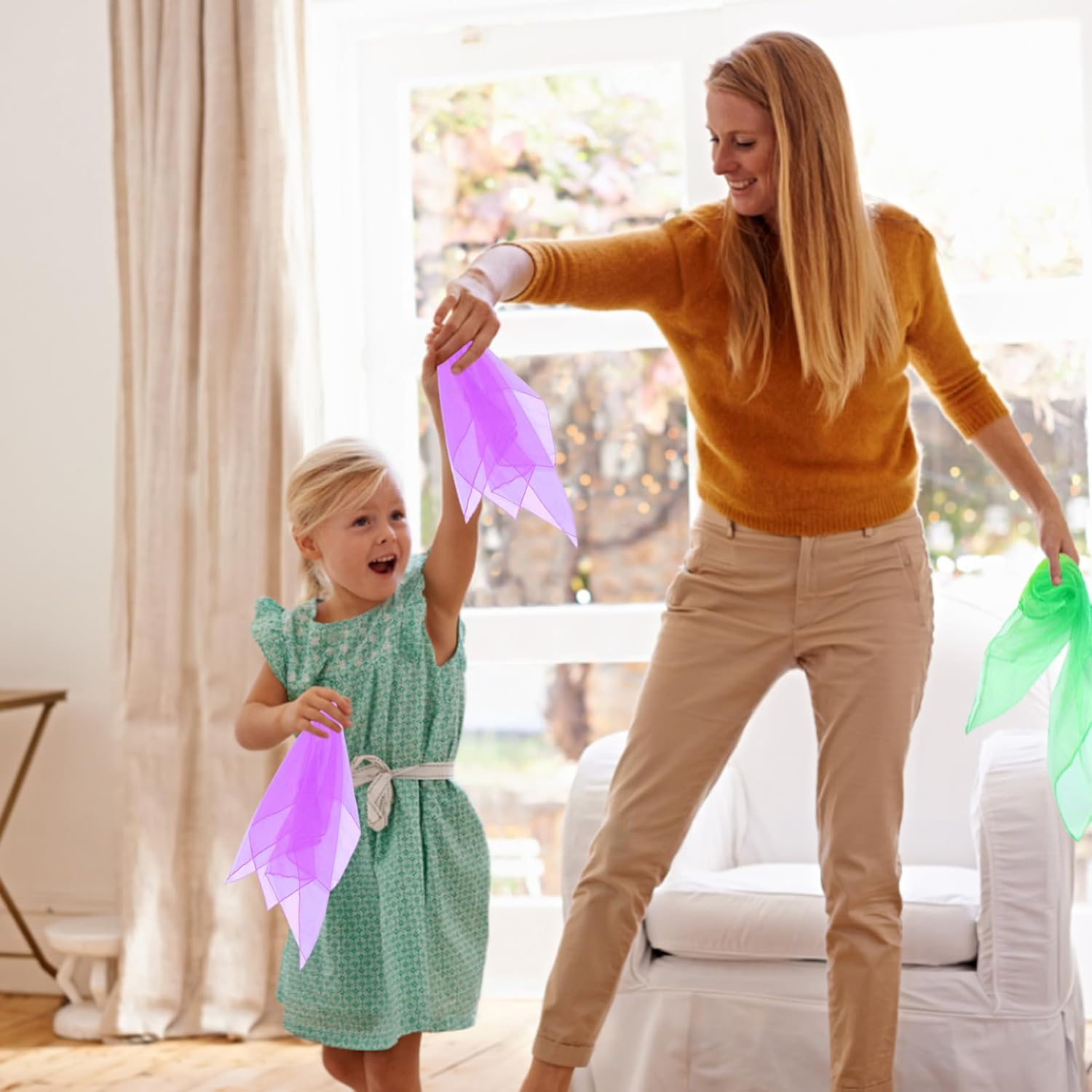 Sensory Scarves 12PCS Juggling Gymnastics Dance Scarves Square Performance Sensory Towels for Nursery Children'S Show image number 4