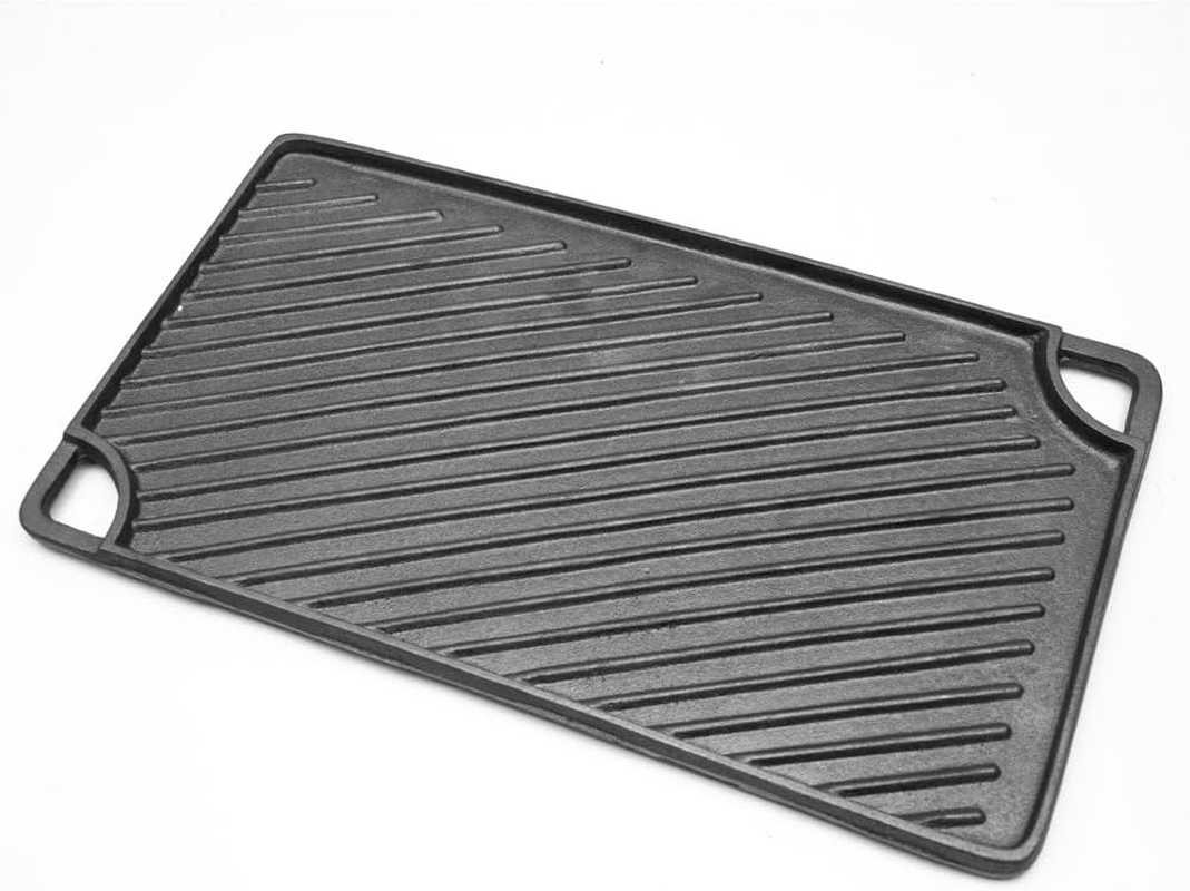ALSTON Reversible Cast Iron Griddle Rectangular BBQ Plate Double-Sided Flat Top Griddle Pan and Grooved Grill for Gas Stovetop Oven and Open Fire, Black 43&times;24Cm image number 2