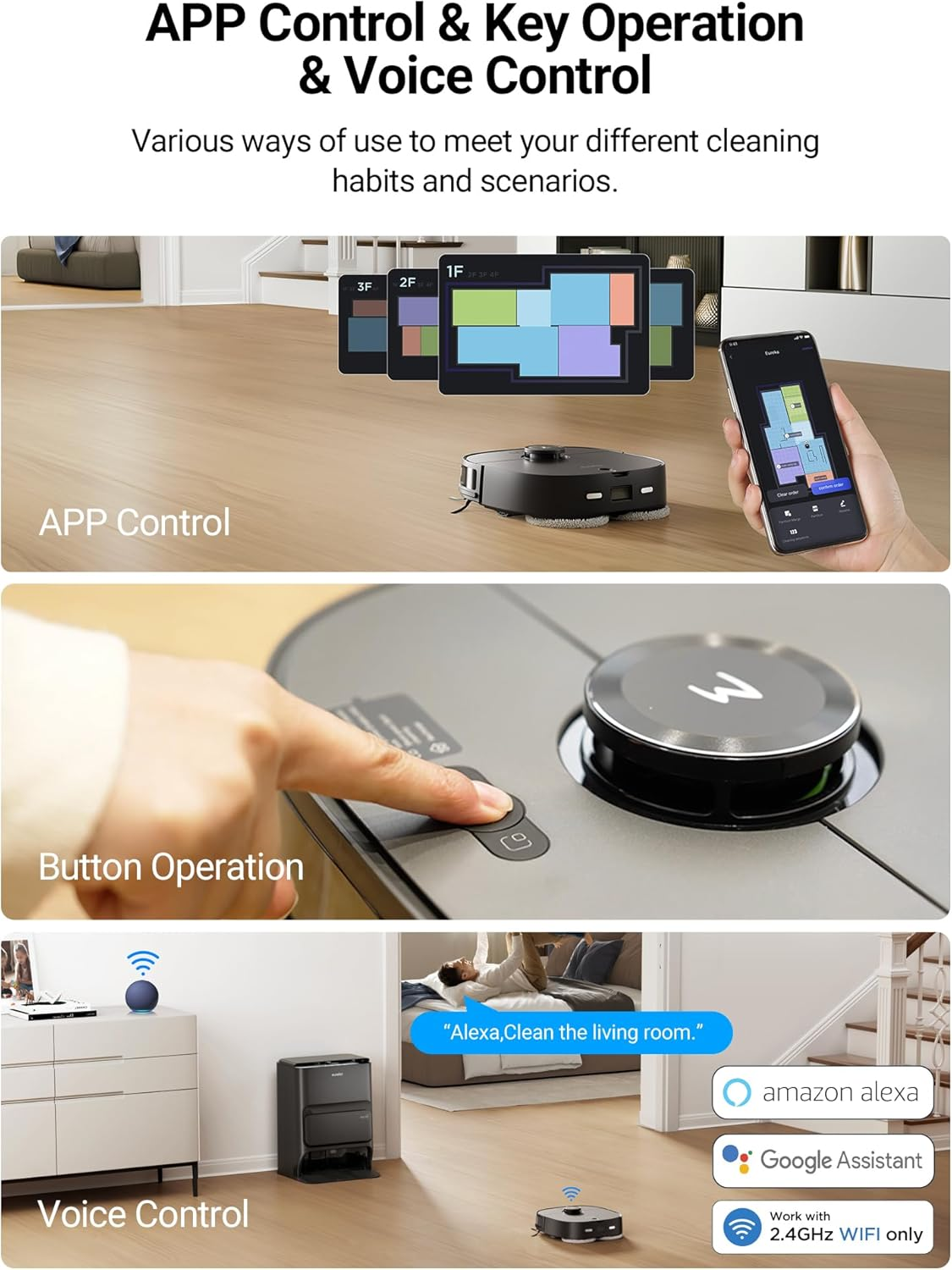 Eureka J12 Ultra Robot Vacuum Cleaner and Mop, Auto Clean and Auto Empty, 5000PA Suction, 3D Dual Laser+Ai Obstacle Detection, Dual Spinning Mops, Self-Washing and Self-Drying, Work with Alexa, Black image number 3