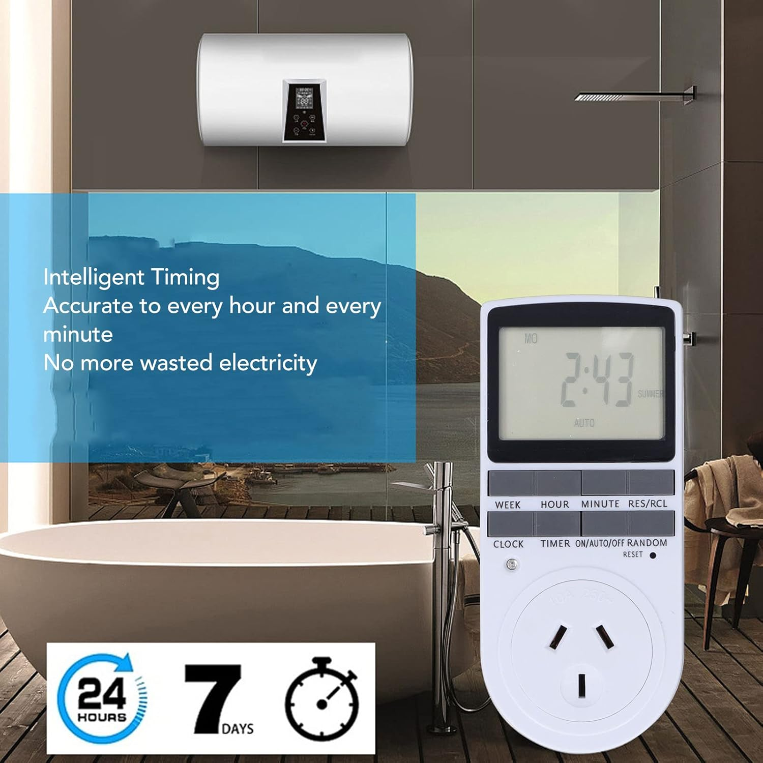 24 Hour Digital Timer Outlet, 7 Day Programmable Timer Indoor, On/Off Programs Electrical Plug Timer, Timed Power Switch for Aquarium, Grow Light, Fan, Pets, Home, Kitchen (AU image number 2