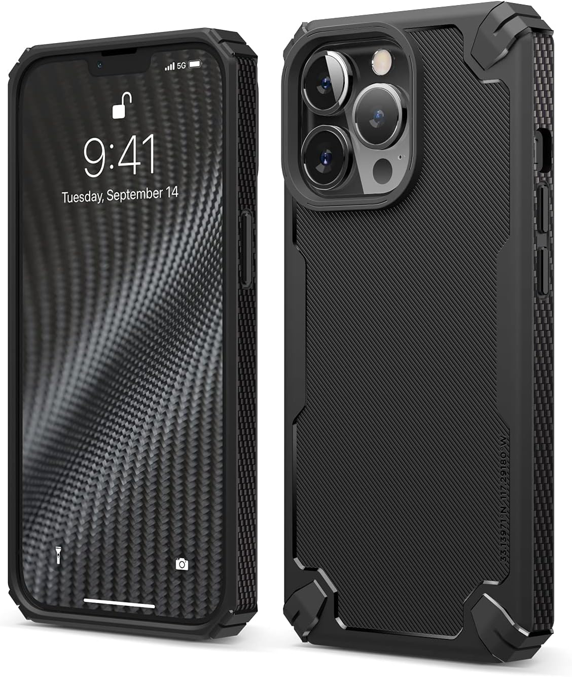 Elago Armor Case Compatible with Iphone 14 Pro Max Case (6.7"), US Military Grade Drop Protection, Heavy-Duty Protective Case, Carbon Fiber Texture, Tough Rugged Design,Shockproof Bumper Cover(Black)