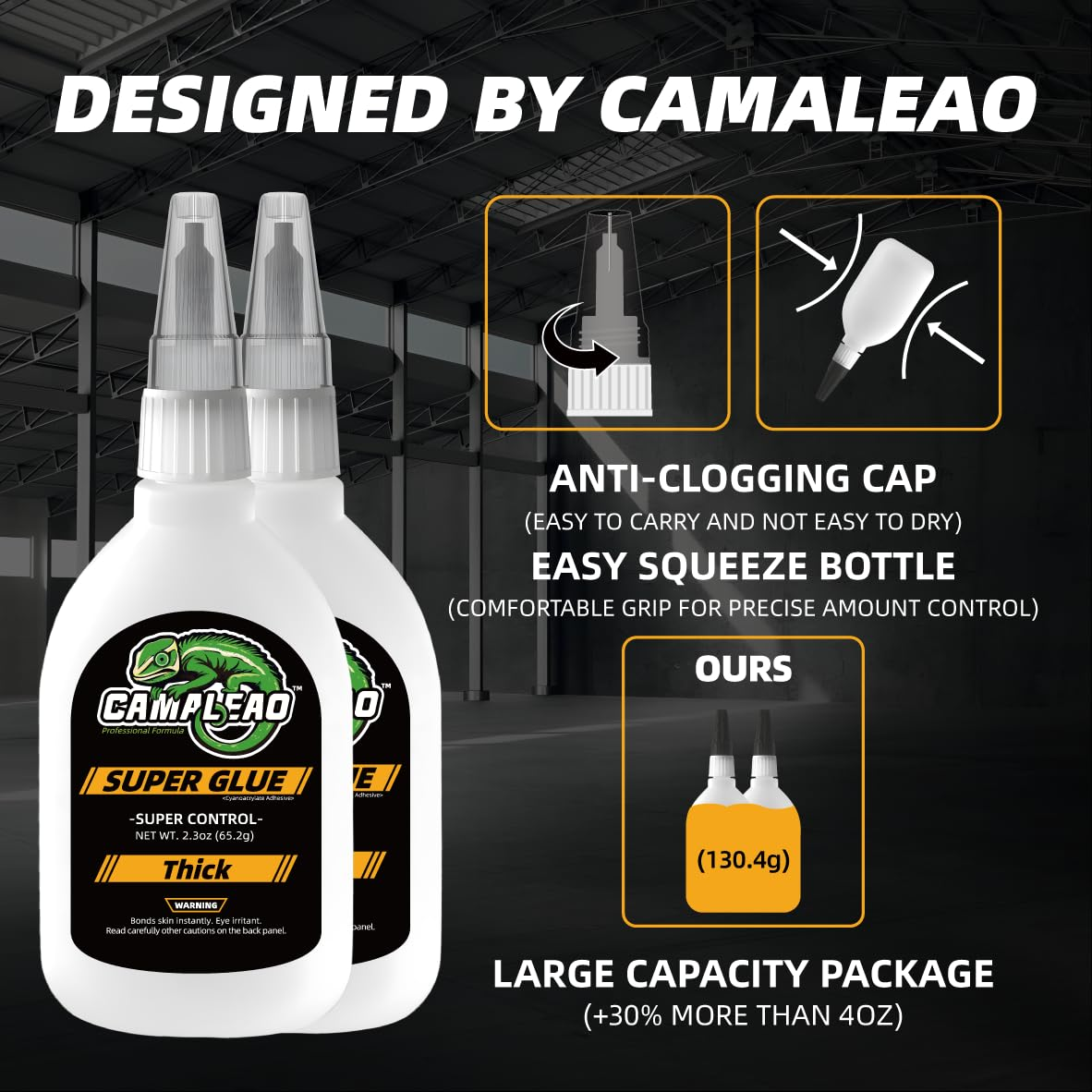 Thick Super Glue, 4.6 Oz Super Control Cyanoacrylate (CA) Glue, Extra Caps and Microtips, 2610 PSI High Strength Instant Adhesive for Wood, Metal, Large Gap, Archery Fletching image number 2