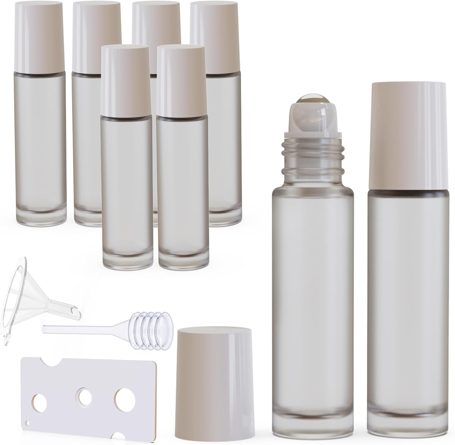 Jagolain 8 Pack 10Ml Roller Bottles for Essential Oils, White Glass Roll on Bottles, Refillable Perfume Bottle, with Stainless Steel Roller Balls