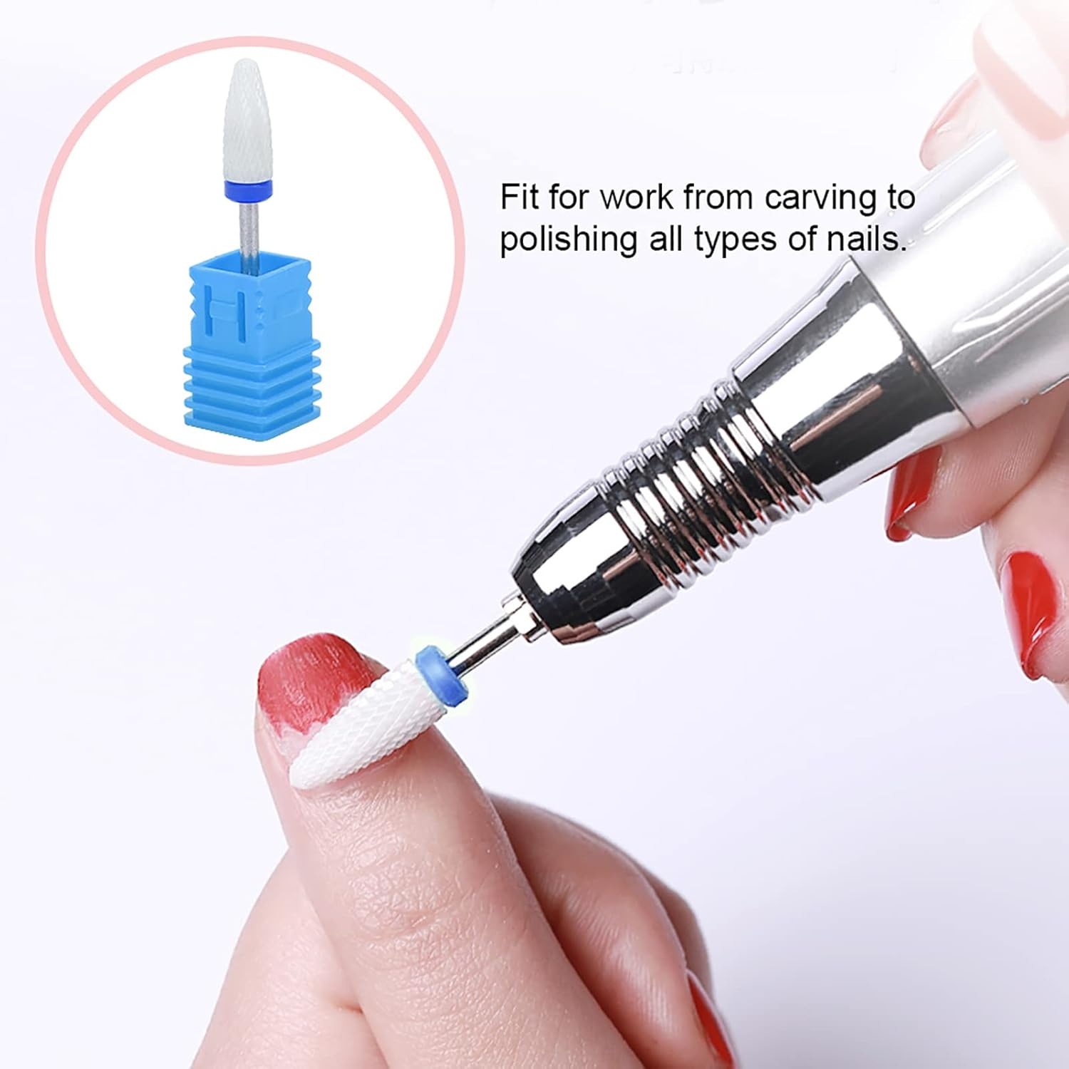 Sorandy Lightweight Portable Nail Drill Bit, Corn Head, Ceramic Parts, Easy to Use, Small Size, Intersection Stripes, Ideal for Nail Work from Carving to Polishing, Reshaping (Medium Grinding M Blue image number 3