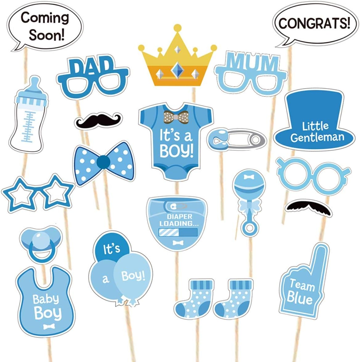 Boy Baby Shower Photo Booth Props, Baby Boy Bottle Masks Photo Props Photobooth for Newborn Boy. Ready to Use Blue Posing Props Supplies and Accessories for Party Decoration