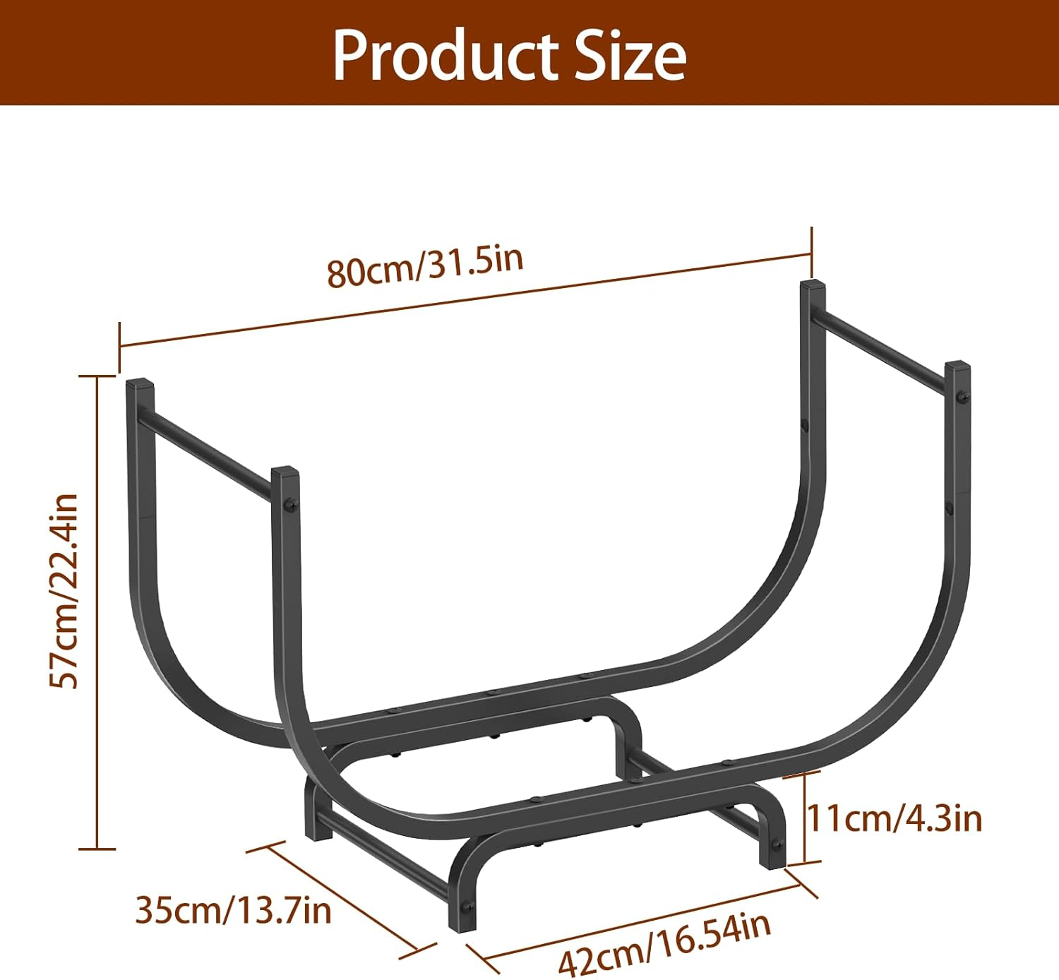 LIANTRAL 31.5 Inch Firewood Rack Outdoor Indoor, Curved Metal Wood Rack Heavy Duty Log Holder for Firewood Storage Holder Stand Wood Pile Storage Rack for Fireplace, Black image number 1