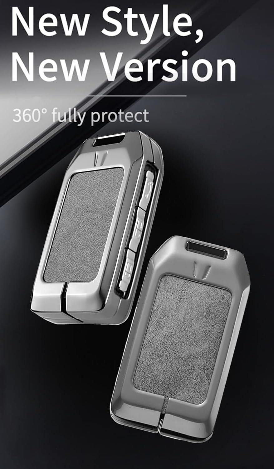 Ontto Car Key Holder Fit for 2017-2025 XC40 XC60 XC90 S60 S90 V60 V90 Polestar 1/2/3,Key Fob Shell Case with Clear TPU Front Cover,Metal and Leather Key Cover,Grey - Braided-Keychain-Black image number 2