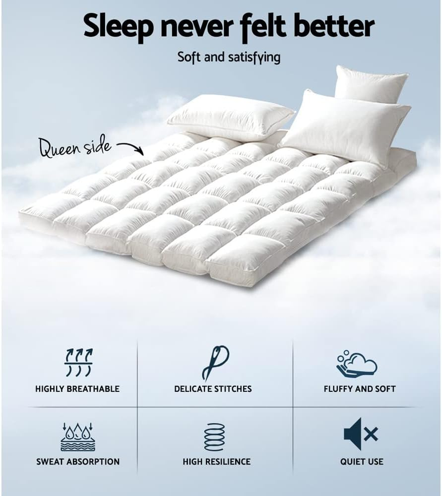 Giselle Bedding Bamboo Mattress Topper Queen Size 1000GSM, Microfibre Washable Hypoallergenic Mat Hotel Quality, 5Cm Fitted Breathable Pillow Top Protector with Elastic Deep Pocket for Back Pain image number 1