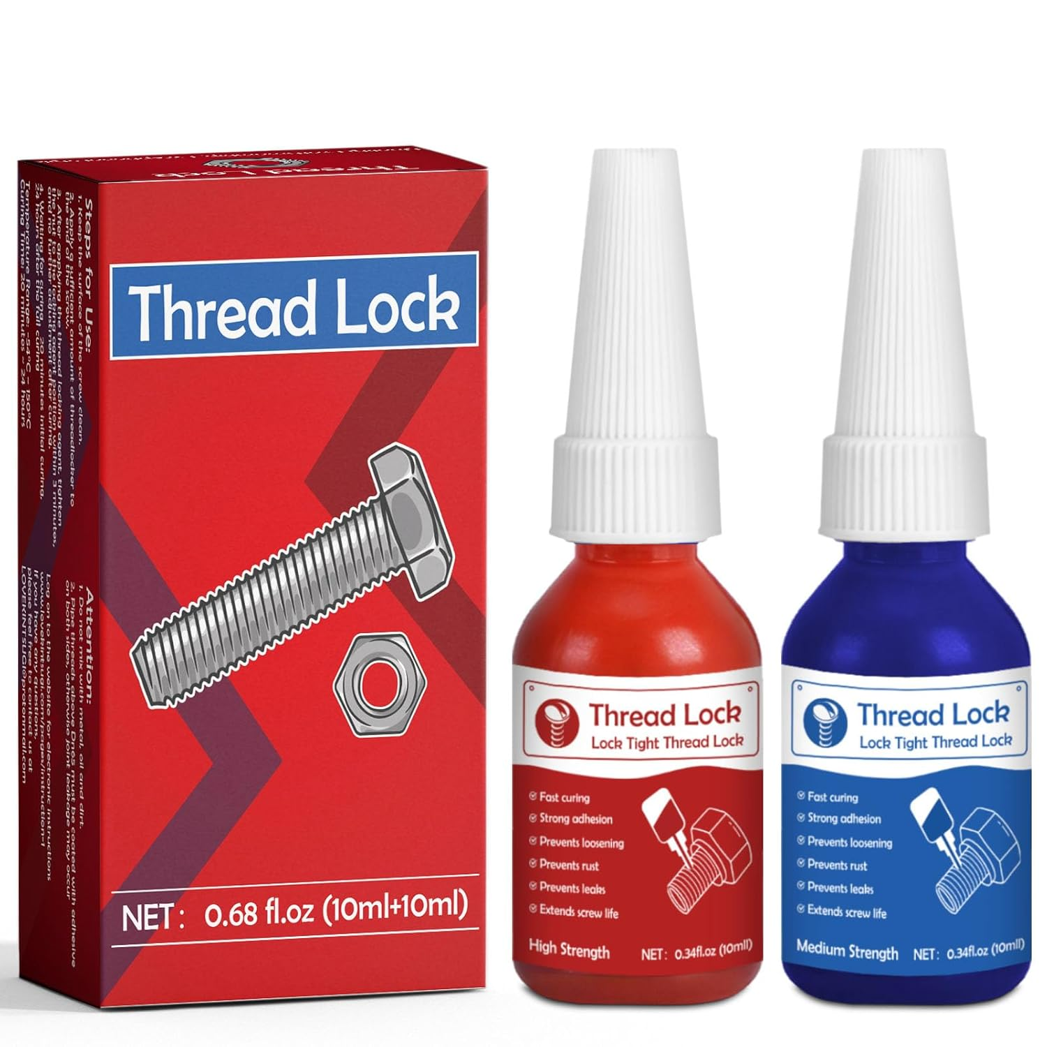 Thread Lock Medium and High Strength Lock, 10Ml X 2 Locktight Threadlock, Threadlocker Fasteners and Screws from Loosening Due to Prolonged Vibration, Stable and Anti-Rust image number 4