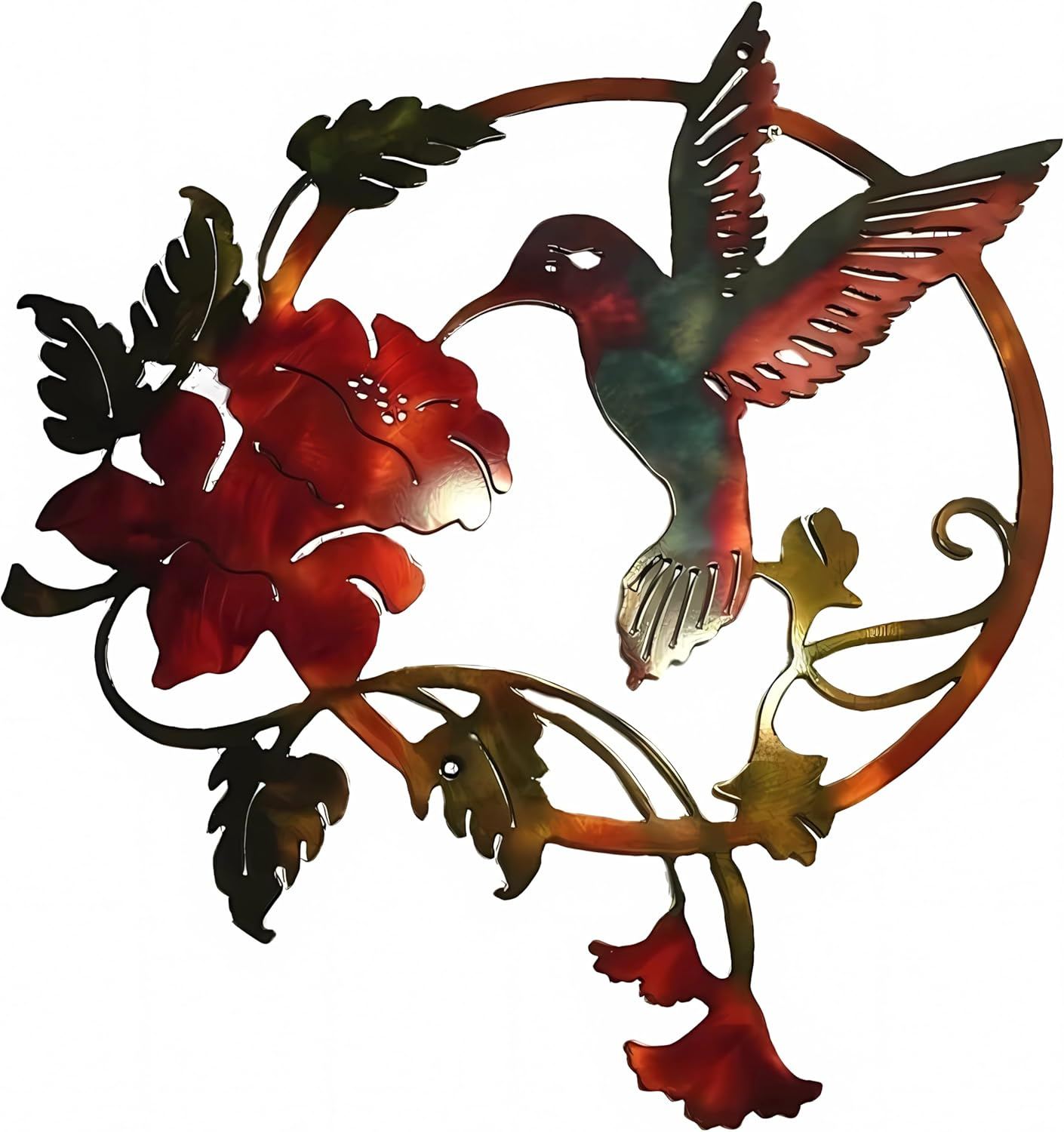 Round Metal Bird Wall Art Decor - Hummingbird Wall Art Silhouette for Your Patio, Garden, and Fence Art Decor, Bird Wall Silhouette Indoor and Outdoor Hanging (Brown)