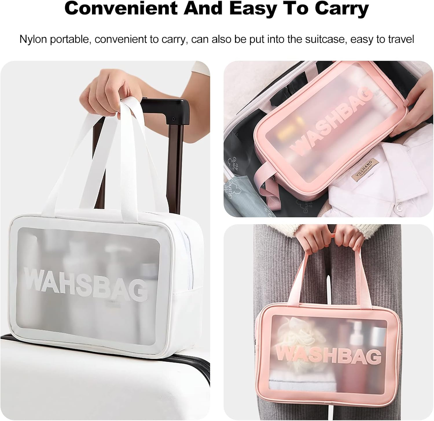 DDPOND 6Pcs Clear Travel Toiletry Bag for Women & Men, Cosmetic Bag Airport Airline Compliant Bag Waterproof Vacation Makeup Bag, Bathroom & Shower Travel Organizer, White image number 4