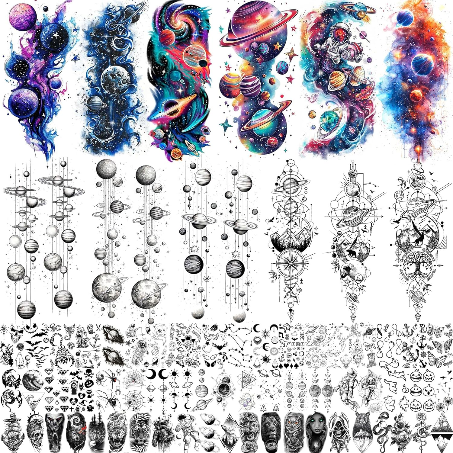 70 Sheets Watercolour Planets Galaxy Temporary Tattoos Women Men Children Boys Adhesive Tattoos Adults, Colourful Star Universe Tattoos for Sticking, Forearm Fake Tattoo Stickers Space image number 4