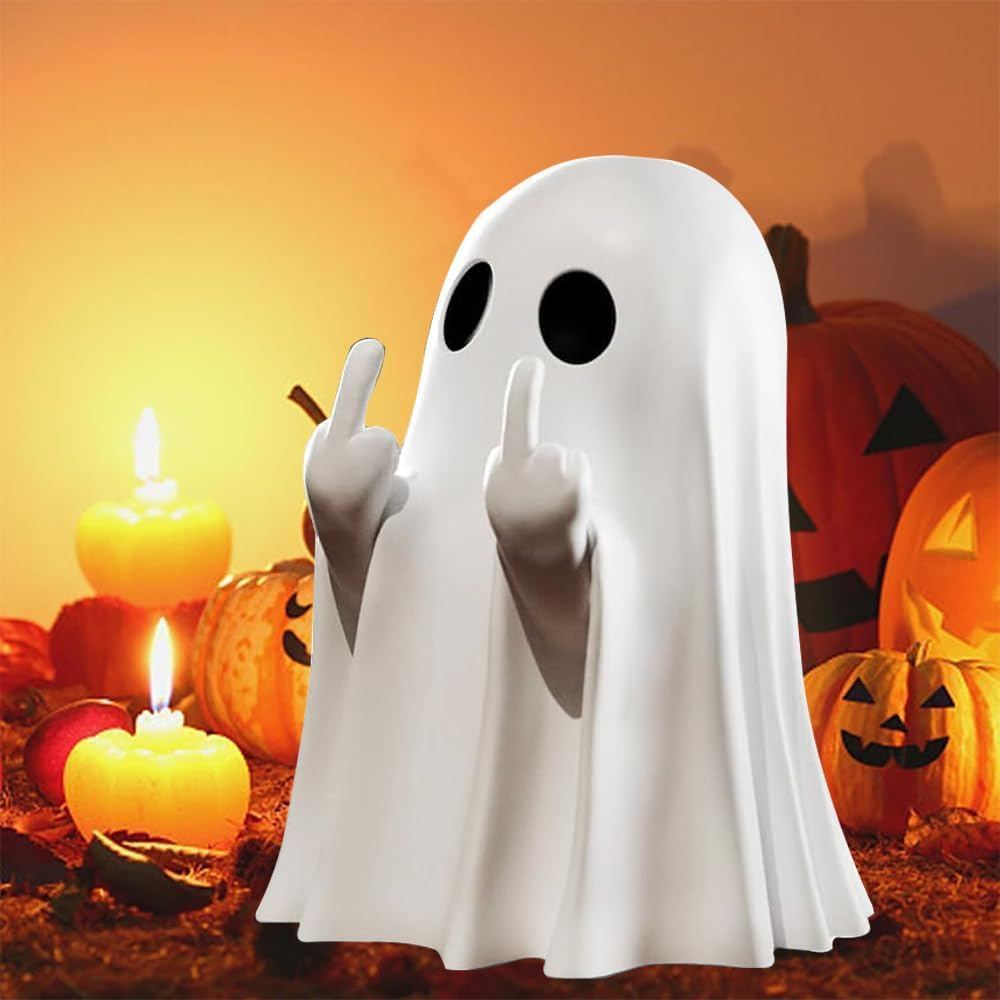 Gladyell Halloween Ghost Figurine - Spooky Resin Middle Finger Ghost Statue, Cute Ghost Decor for Halloween Decorations, Porch and Indoor Spooky Home Decor image number 5