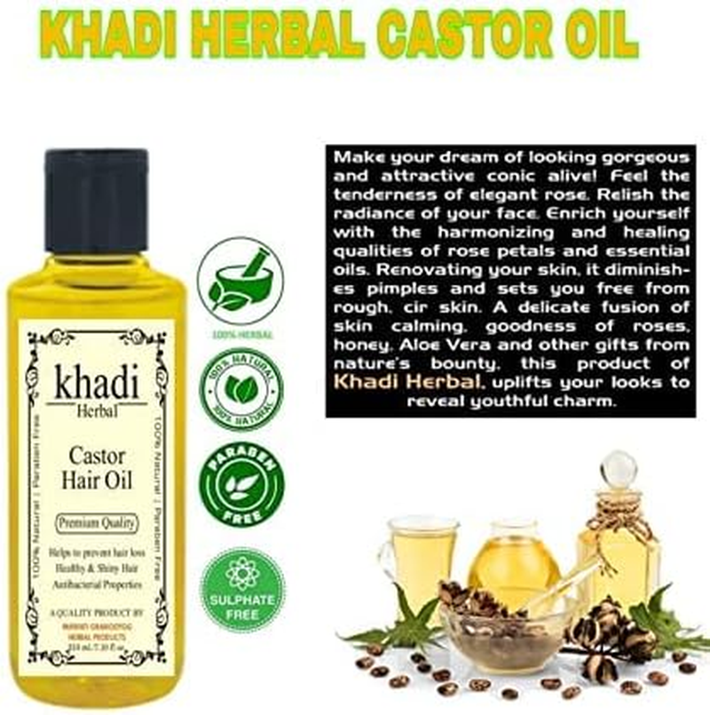 Khadi Herbal Cold Pressed Castor Oil - Pure & Virgin Grade - for Healthy Hair and Skin (210 ML).