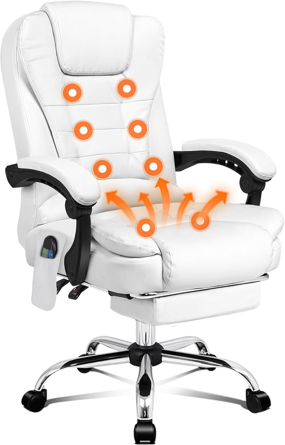 ALFORDSON Ergonomic Office Chair with 150&deg; Recline & Footrest, Computer Desk Chairss with Massage & Heated Seat, Executive Swivel Leather Video Game Chair, Max 180Kg (Dale White) - Fabric Black image number 4