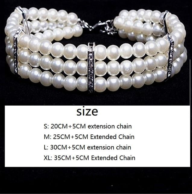 Pet Three Rows Pearl Pet Collar Cat Dog Necklace Jewelry (White, XL)