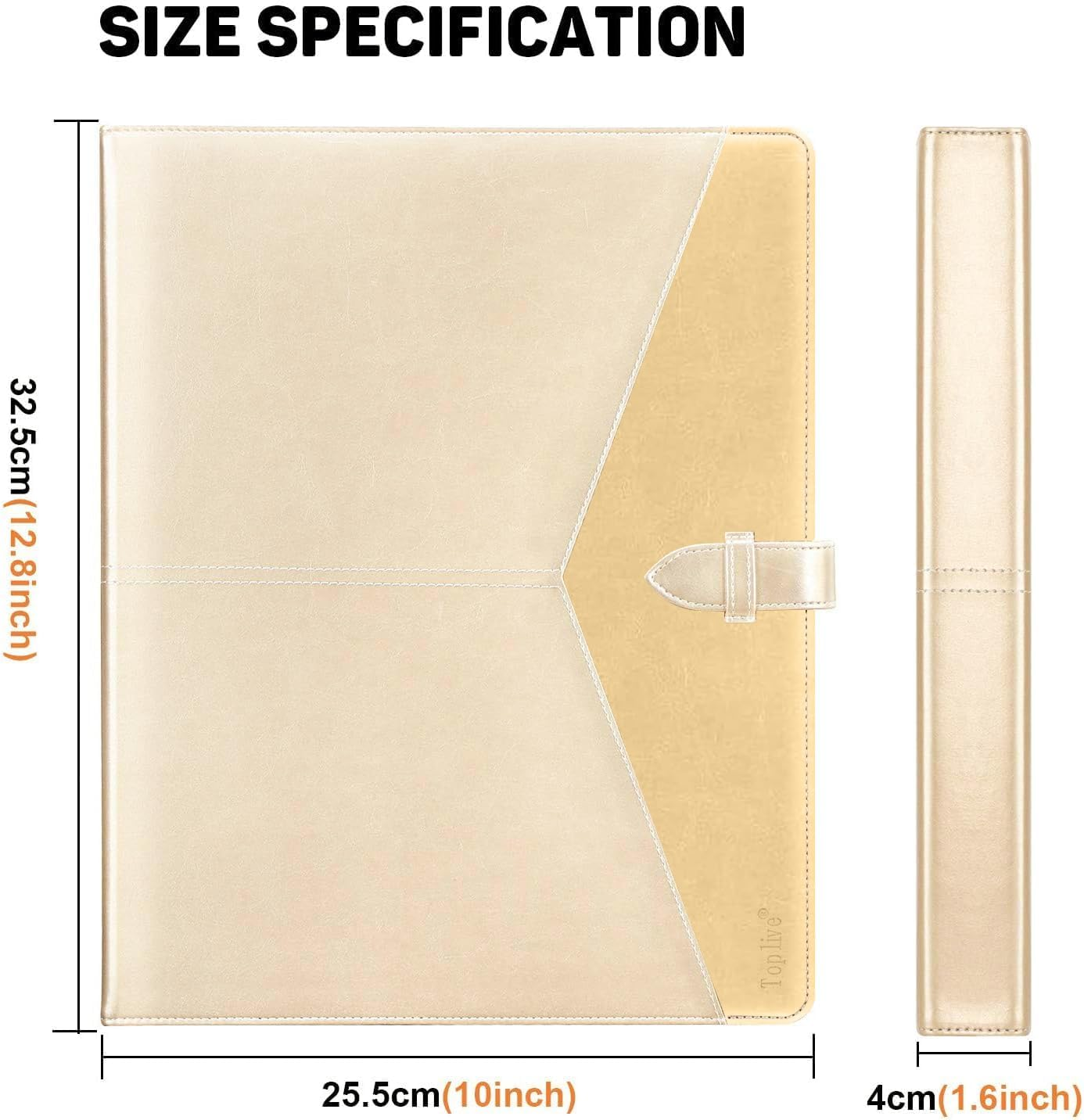 Toplive Padfolio 3 Ring Binder (1'' round Ring) Business Portfolio Folder for Interview, Conference and Presentation, Gold image number 5