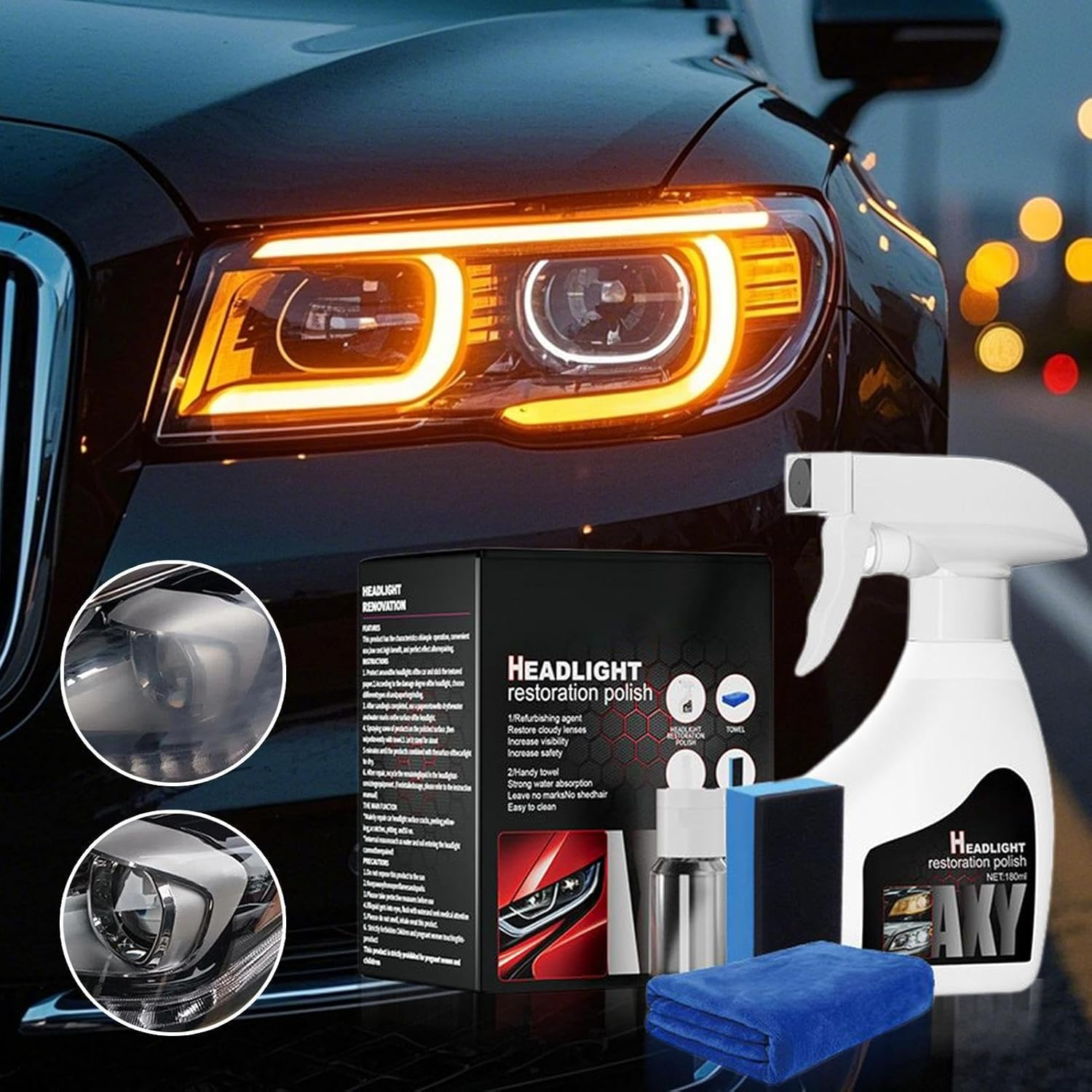 Car Headlight Restoration Kit | Headlight Restoration Spray Coating Agent Kit - Professional Detailing Spray for Automotive SUV RV Yellowing Recovery Refurbishment Road Trip Daily Care image number 1