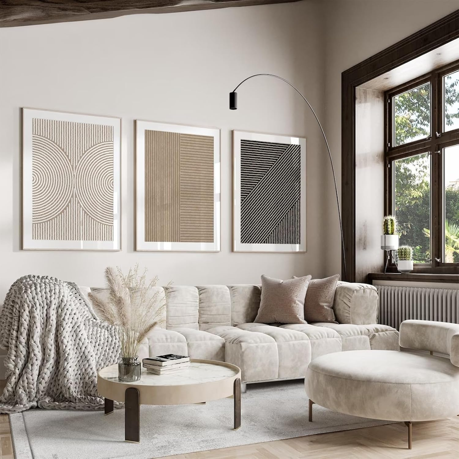 Boho Modern Wall Art Pictures Neutral Abstract Canvas Wall Decor Minimalist Line Wall Art Beige Brown Black Poster Mid Century Painting Artwork for Living Room Bedroom 12X16 Inch Unframed Set of 3 image number 1