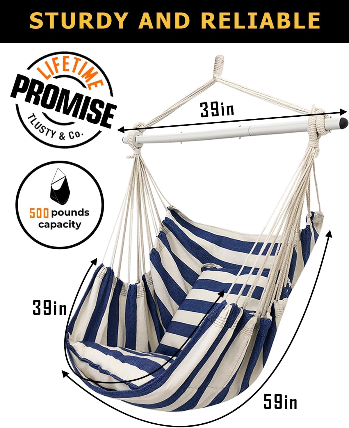 ADVOKAIR Hammock Chair Hanging Chair Swing Large Indoor with Anti-Slip Steel Spread Bar and Pocket-Max 500Lbs-2 Cushions, Perfect for Bedroom,Outdoor,Patio, Porch,Backyard&hellip; - A Rainbow Colors image number 7