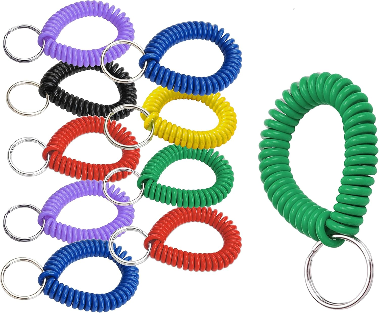 Lucky Line 2&rdquo; Spiral Wrist Coil with Steel Key Ring, Flexible Wrist Band Key Chain Bracelet, Stretches to 12&rdquo;, Green, 5 Pack (4104005)