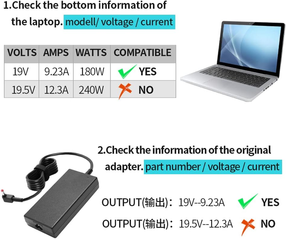 180W 135W Laptop Charger Fit for Acer Nitro 5 7 V15 V17 AN515 AN517 AN715 Predator Helios 300 PH315 PH317 G3-573 Triton 300 500 PT315 PT314 N18W3 N1812 Gaming Laptop image number 6
