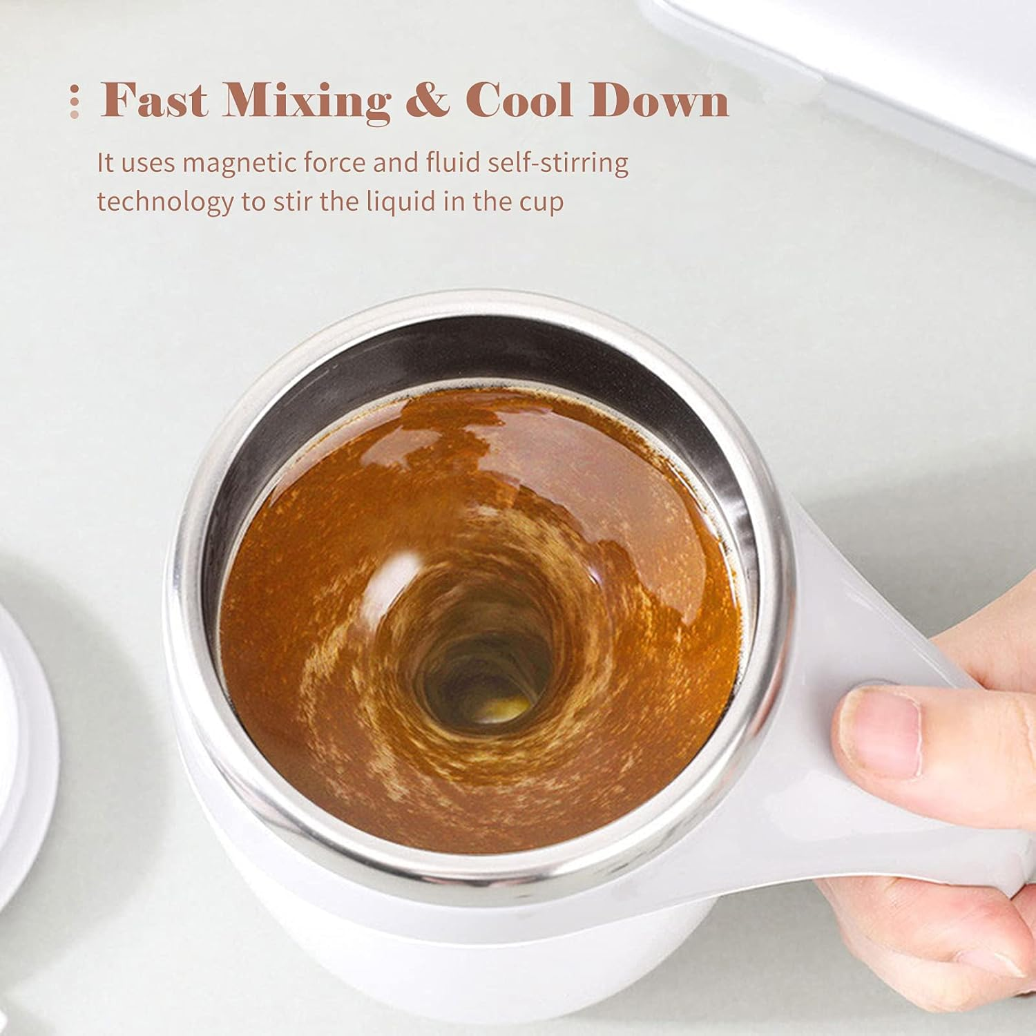 Staright 380Ml Self Stirring Mug with Lid Automatic Magnetic Stirring Coffee Cup Electric Stainless Steel Self Mixing Coffee Cup for Coffee Milk Cocoa Hot Chocolate image number 2