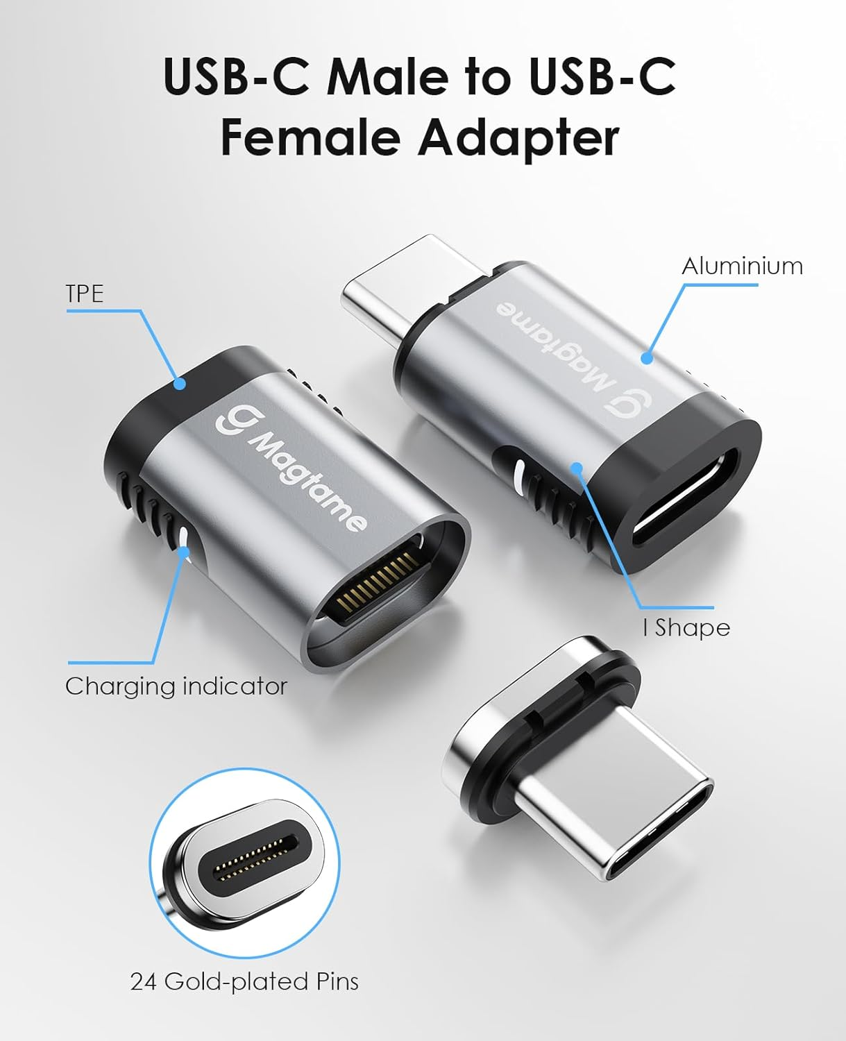 2Pack Magnetic USB C Male to USB C Female Adapter, 240W Type C Adapter Extender, 40Gbps Data Transfer 4K Video Output for Steam Deck, ROG Ally, Switch, Notebook, PC, Tablet, Iphone 15 USB4 Straight