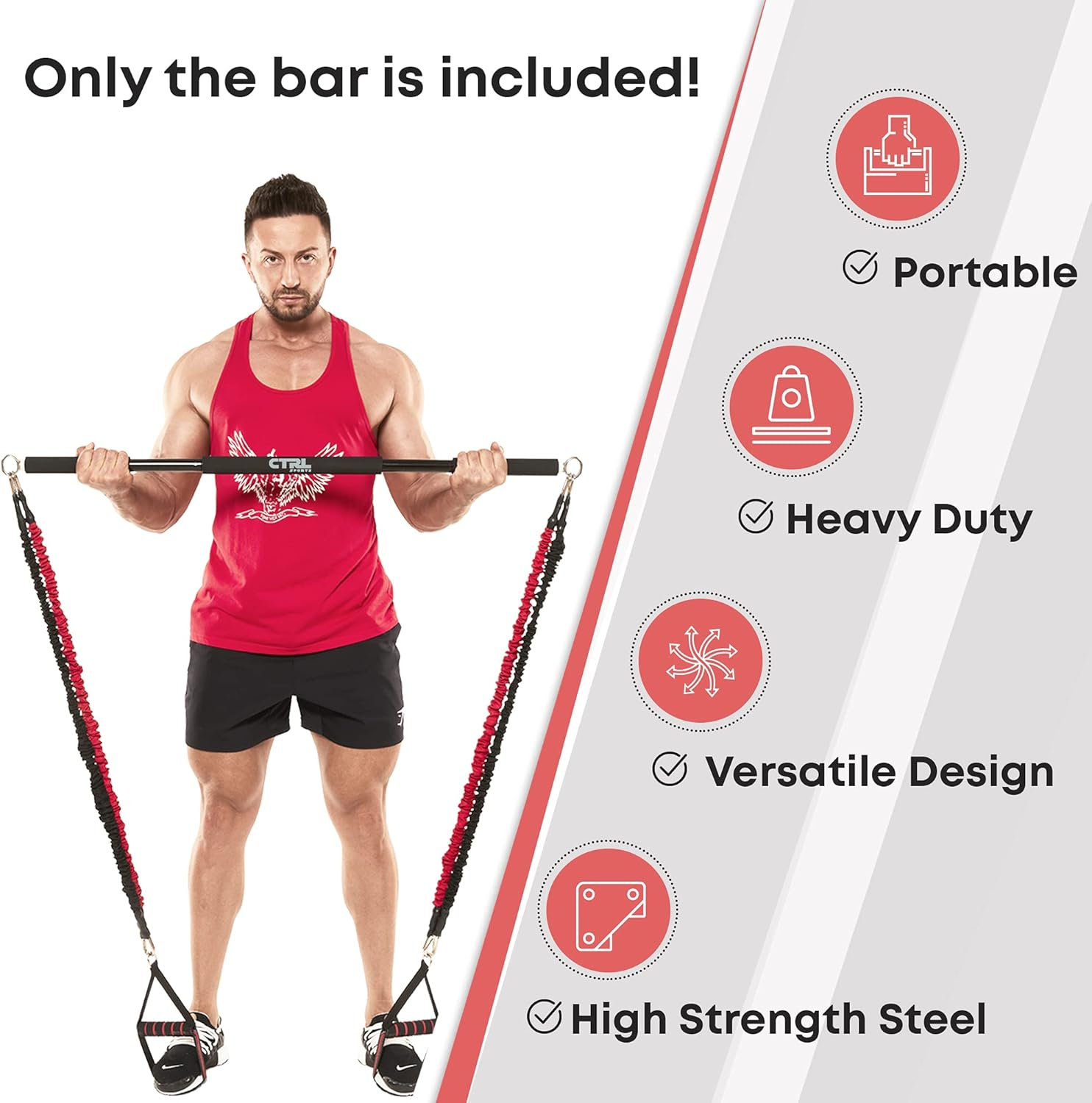 Resistance Band Bar for Fitness - Workout for Exercise, Squat, Biceps, Triceps, Shoulders, Back - Adjustable 3 Parts for Resistance Bands - Durable Portable Steel Pilates Bar image number 4