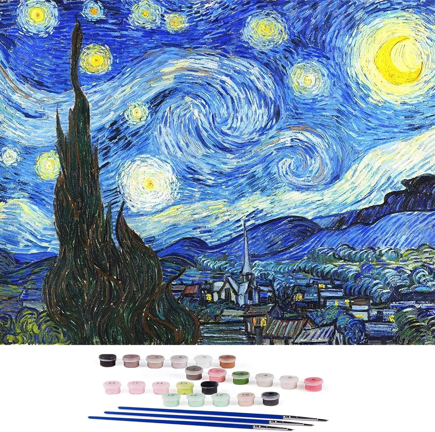 Paint by Numbers for Adults,Van Gogh Starry Night Painting by Number Kits on Canvas for Adult Beginner, without Frame DIY Oil Painting Acrylic Paints with 3 Brushes,Home Wall Decor Gift 12X16Inch
