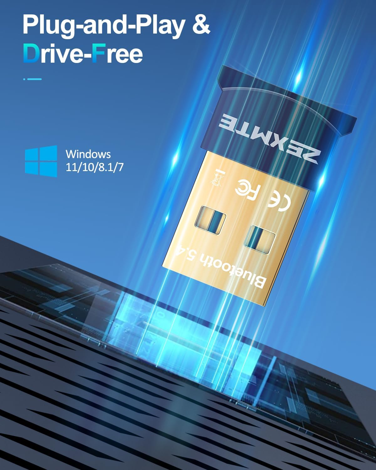 ZEXMTE 5.4 USB Bluetooth Adapter for PC, Bluetooth Dongle, Long Range Bluetooth Transmitter&Receiver, Plug-And-Play for Desktop, Laptop, Mouse, Keyboard, Headsets, Speakers Support Windows 11/10/8.1/7 image number 2