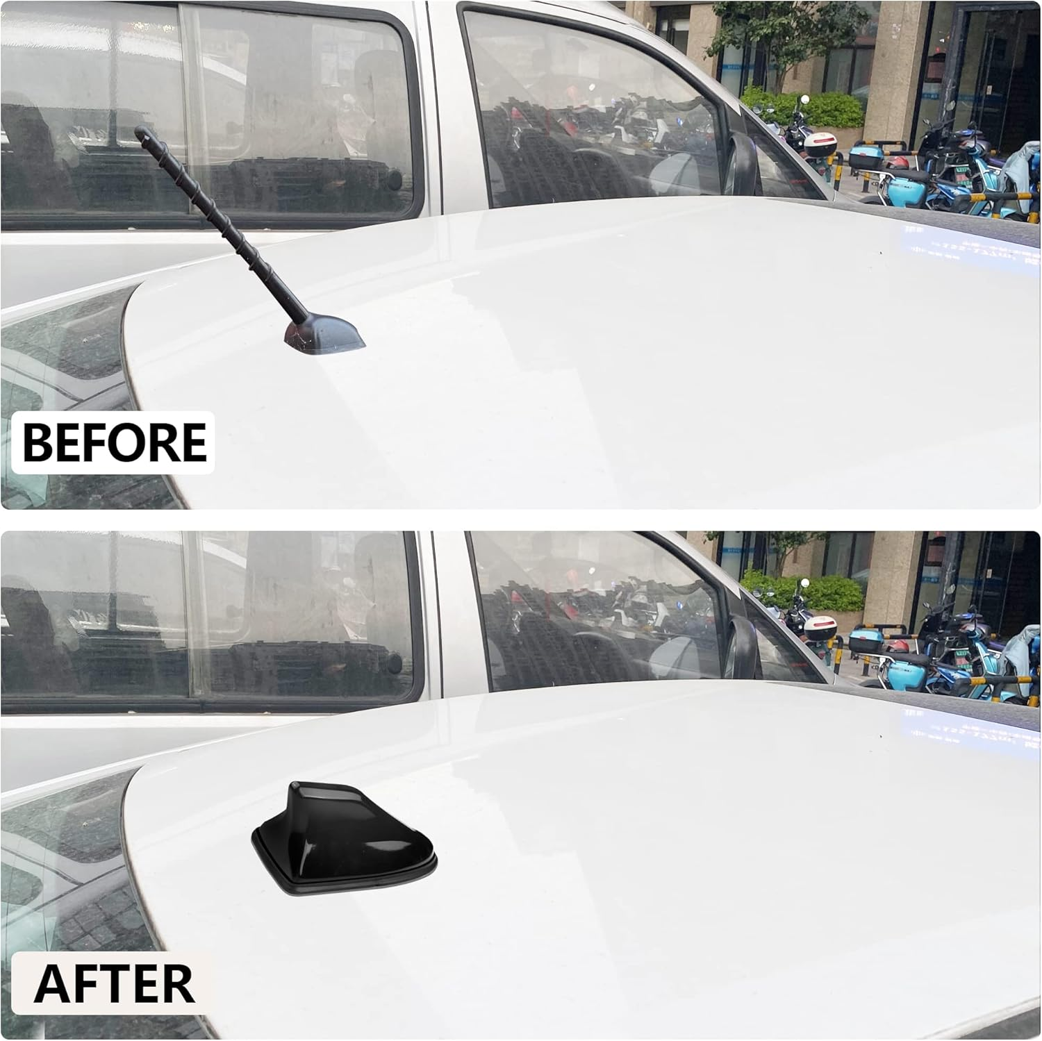 Car Shark Fin Antenna Cover,Roof Aerial Base Antenna Cover Replacement Car Decorations,Stylish Shark Fin Antenna Automotive Exterior Accessories for Most Cars Suvs Trucks (Black) - White image number 4