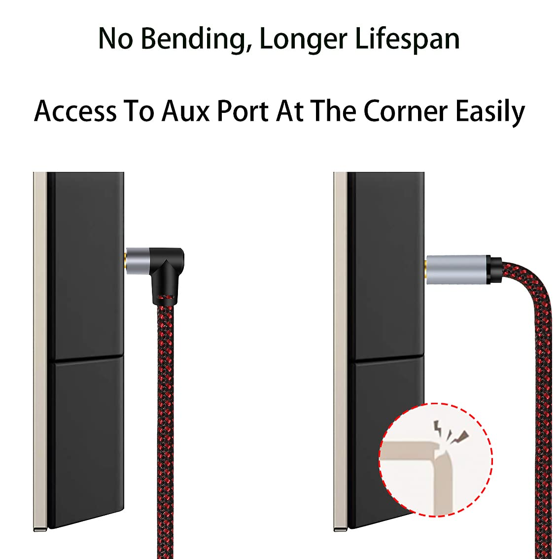 Tunghey 3.5Mm Audio Cable Hi-Fi Sound Stereo Nylon Braided Male to Male Aux Cord 90 Degree Aux Cable Gold Plated Compatible with Tablets Headphone Speakers Home Car Stereos (6M) image number 2