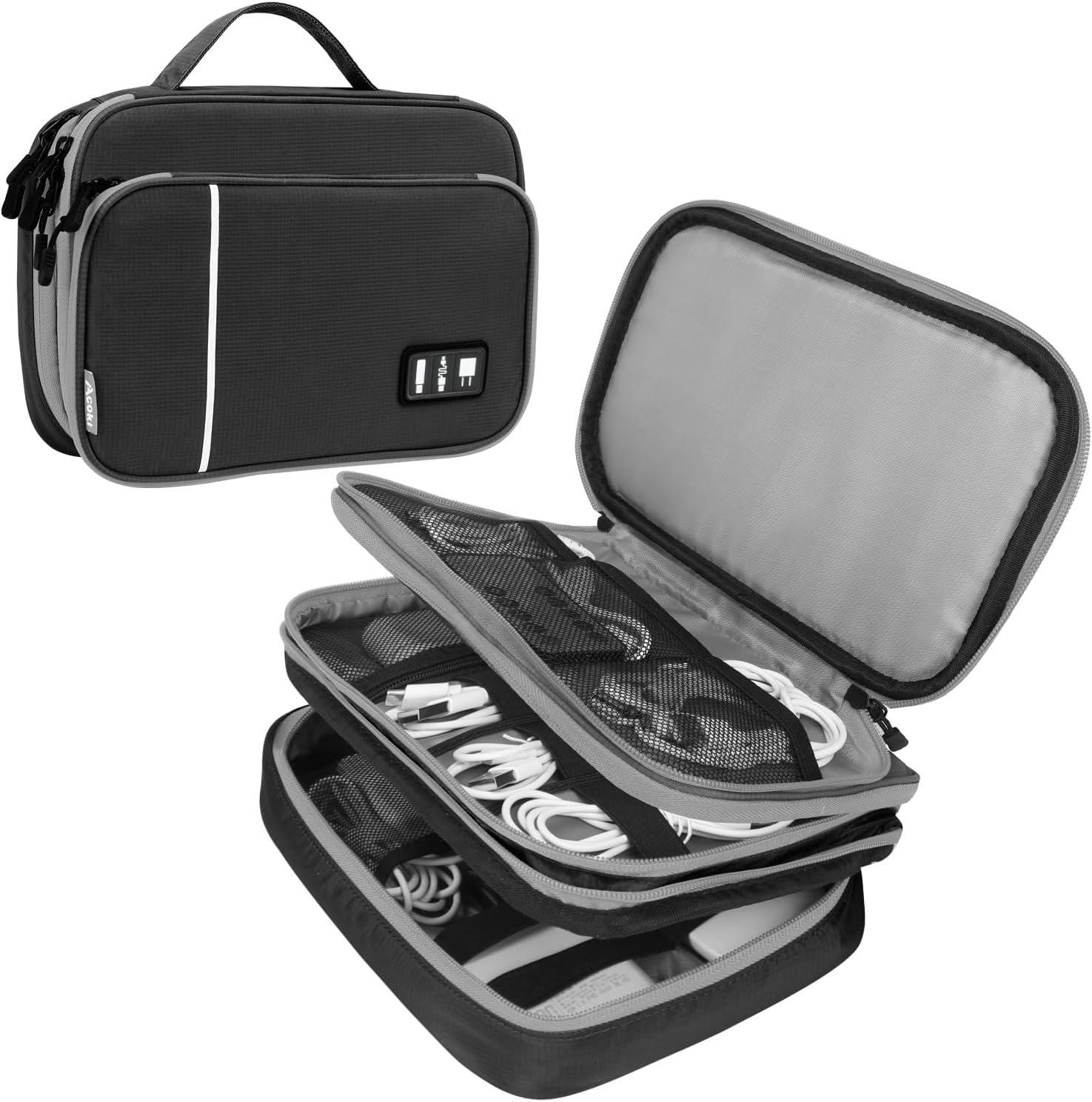 Travel Accessories Bag, Portable Cable Organiser Bag Travel Electronics Organiser Gadget Cable Bag Cable Pouch, Carrying Case for Tablet, Cable,Sd Card, Charger, Power Banks, Grey, XSC, Bag Organiser