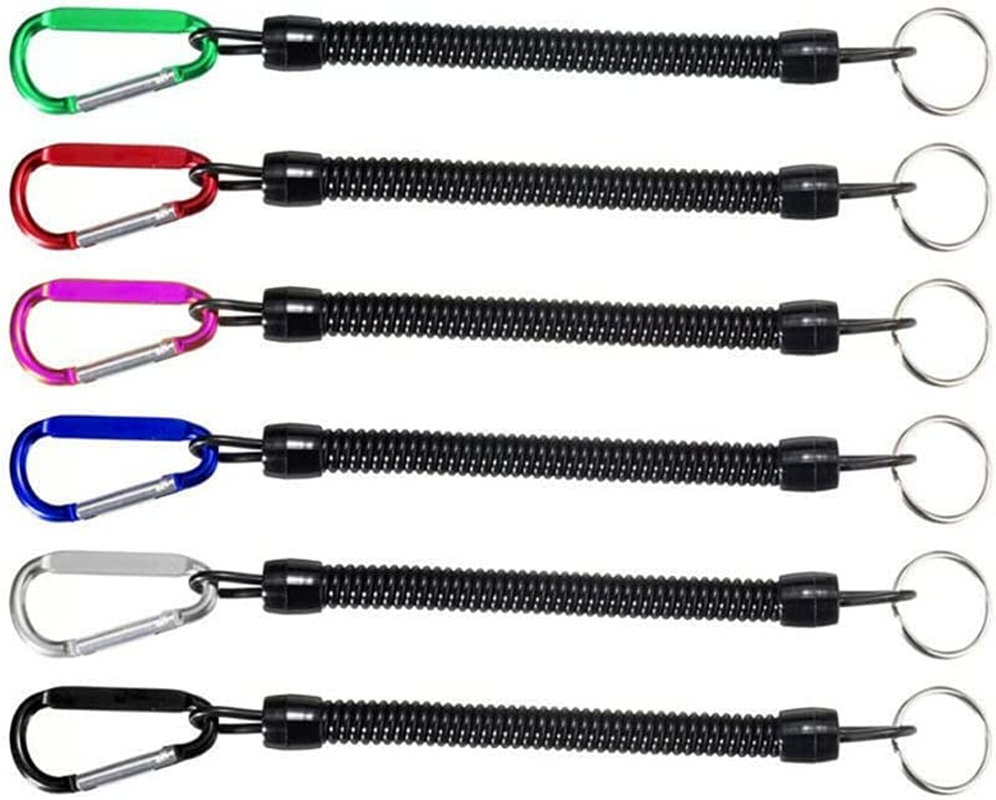 Lanyard Spring Coil Keychain Theftproof Stretchable 6PCS Spiral Key Chain Multicolor Stretch Cord Key Rings with Carabiner image number 1