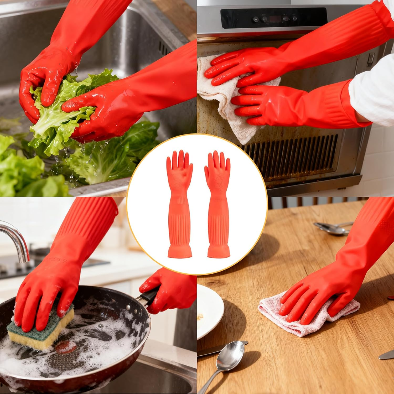 2 Pcs (1 Pair) 55Cm Red Latex Household Rubber Gloves,Durable Thick Cleaning Gloves, Extralong Dishwashing Gloves, for Dishwashing and Housework, Protecting Hands and Sleeves image number 5