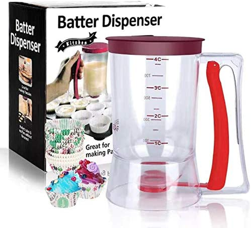 BBSTARZ Batter Separator Cupcakes Pancakes Cookie Cake Waffles Batter Dispenser Cookie Separator Batter Cream Speratator Cup Measuring Baking Tools (Purple+Red)