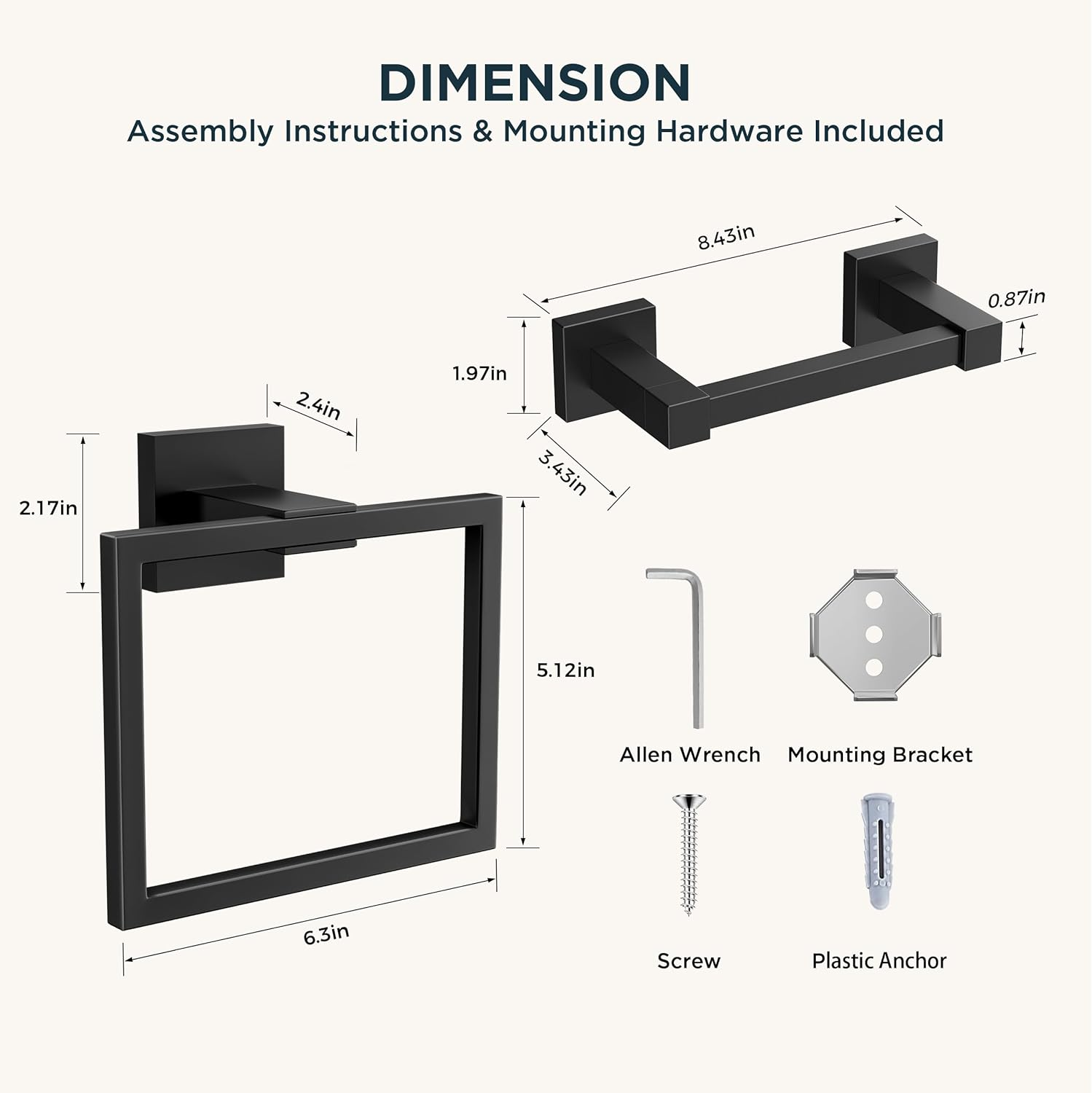 FORIOUS Toilet Roll Holder, Wall Mount SUS304 Stainless Steel Pivoting Towel Ring Set, Toilet Tissue Holder for Bathroom, Square Hardware Set Matte Black - Gold image number 2