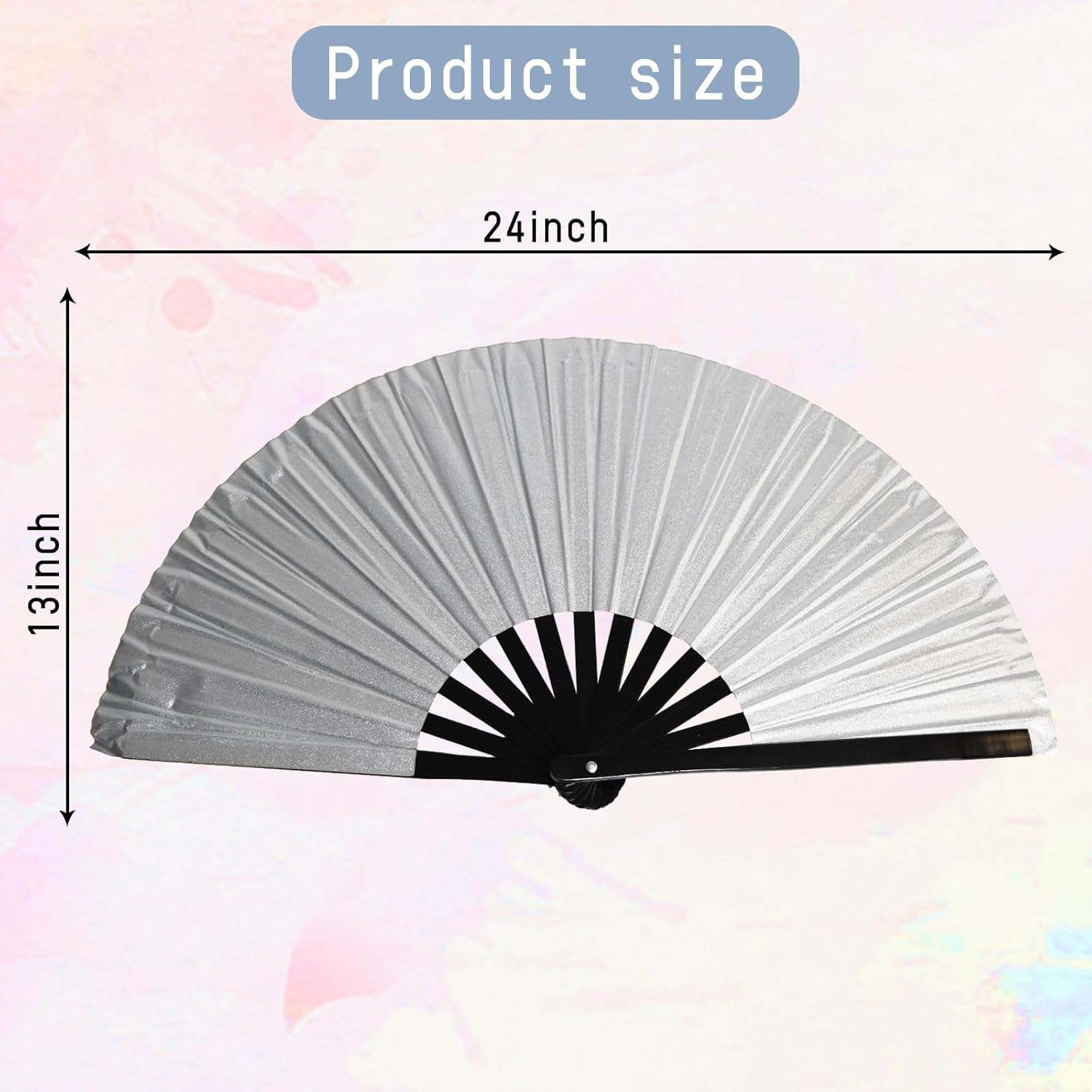 Dmjuncong 1Pcs Large Folding Hand Rave Fan,Clack Handheld Fan,Silvery Hand Fan,For Festivals, Rainbow Outfits,Disco Party,Home Decoration and Many Occasions. image number 1