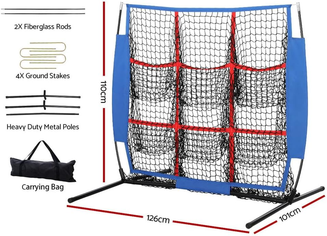 Everfit Baseball Net, 9 Pockets Practice Sports Nets Goal Portable Softball Training Aid Netting Screen Backyard Indoor Outdoor Camping Equipment, with Carry Bag Lightweight Blue image number 1