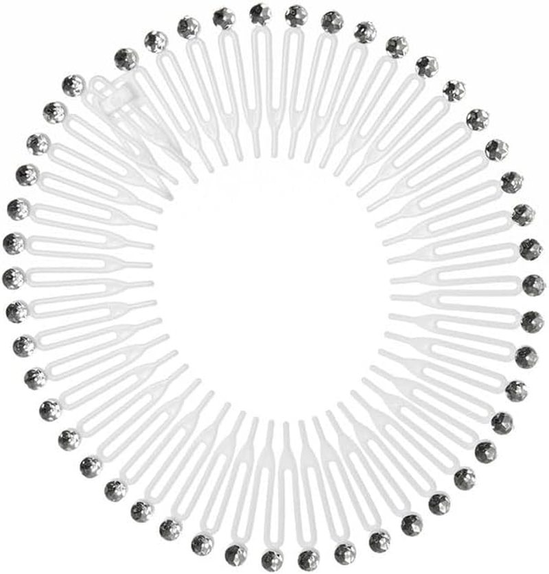 Full Circular Rhinestones Stretch Comb Flexible Circle Combs Hairband Holder Head Band Party Hairdressing Headwear Rose Red - Clear image number 7