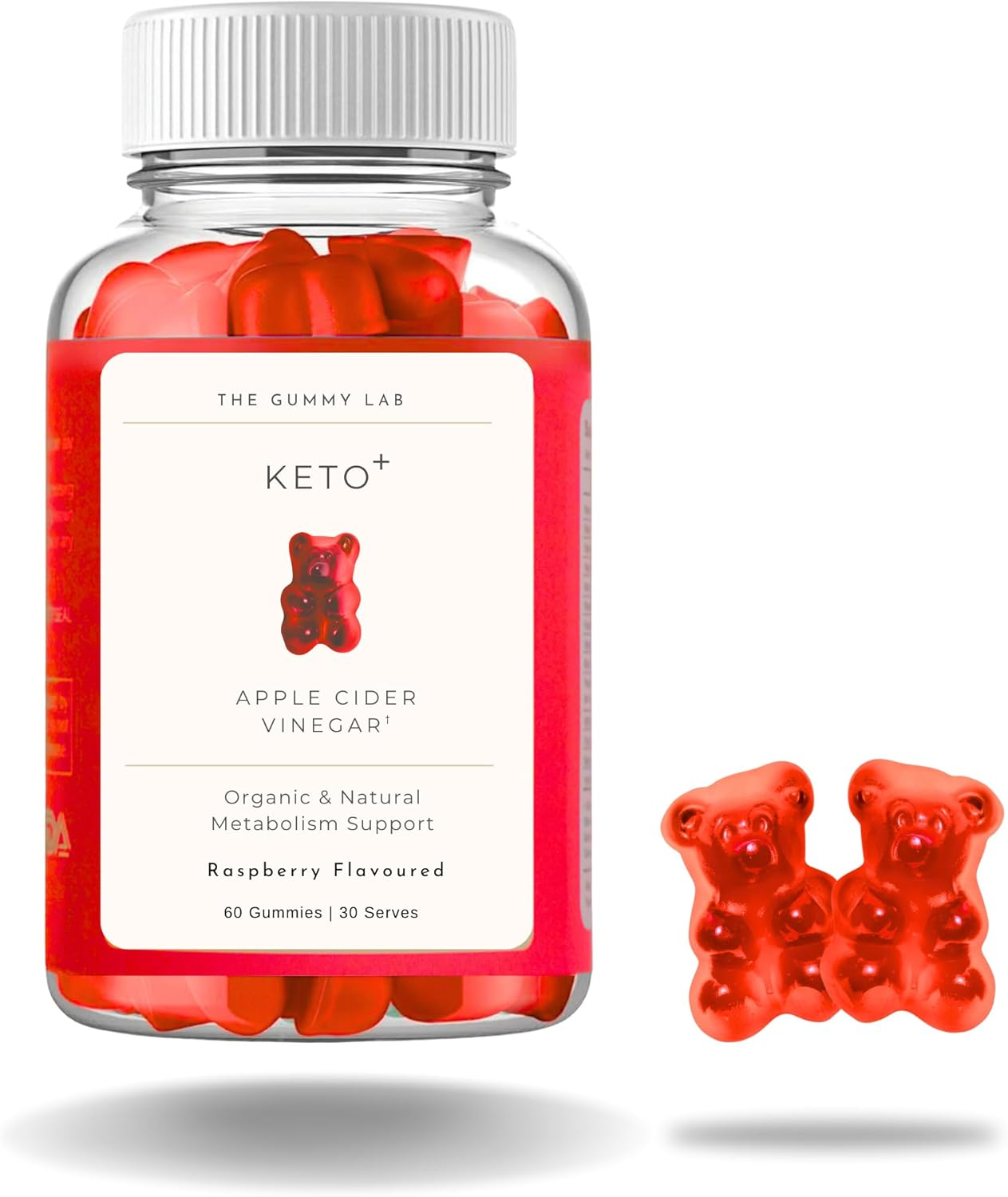 Keto+ Support Gummies 1000Mg Apple Cider Vinegar, Raspberry Flavour, 60 Gummies, Supports Ketosis, Metabolism & Energy with ACV, Folate and Vitamin B2. Vegan, Natural & Organic. image number 6