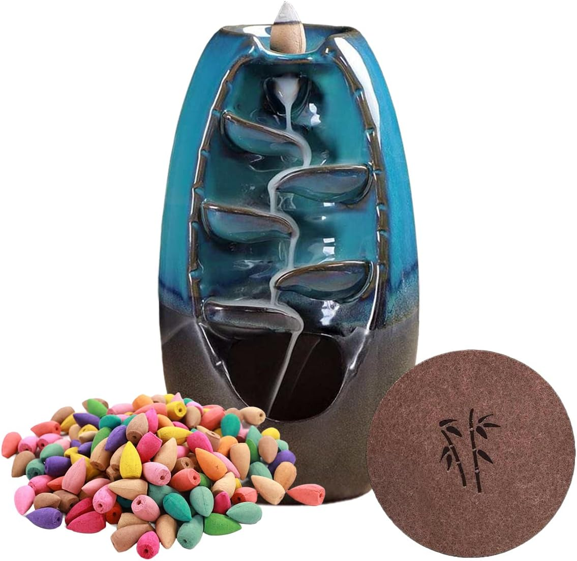 My Incense Waterfall Backflow Incense Burner with 100 Incense Cones - Ceramic Backflow Incense Holder for Relaxation & Meditation - Aromatherapy Home Decor Ornament